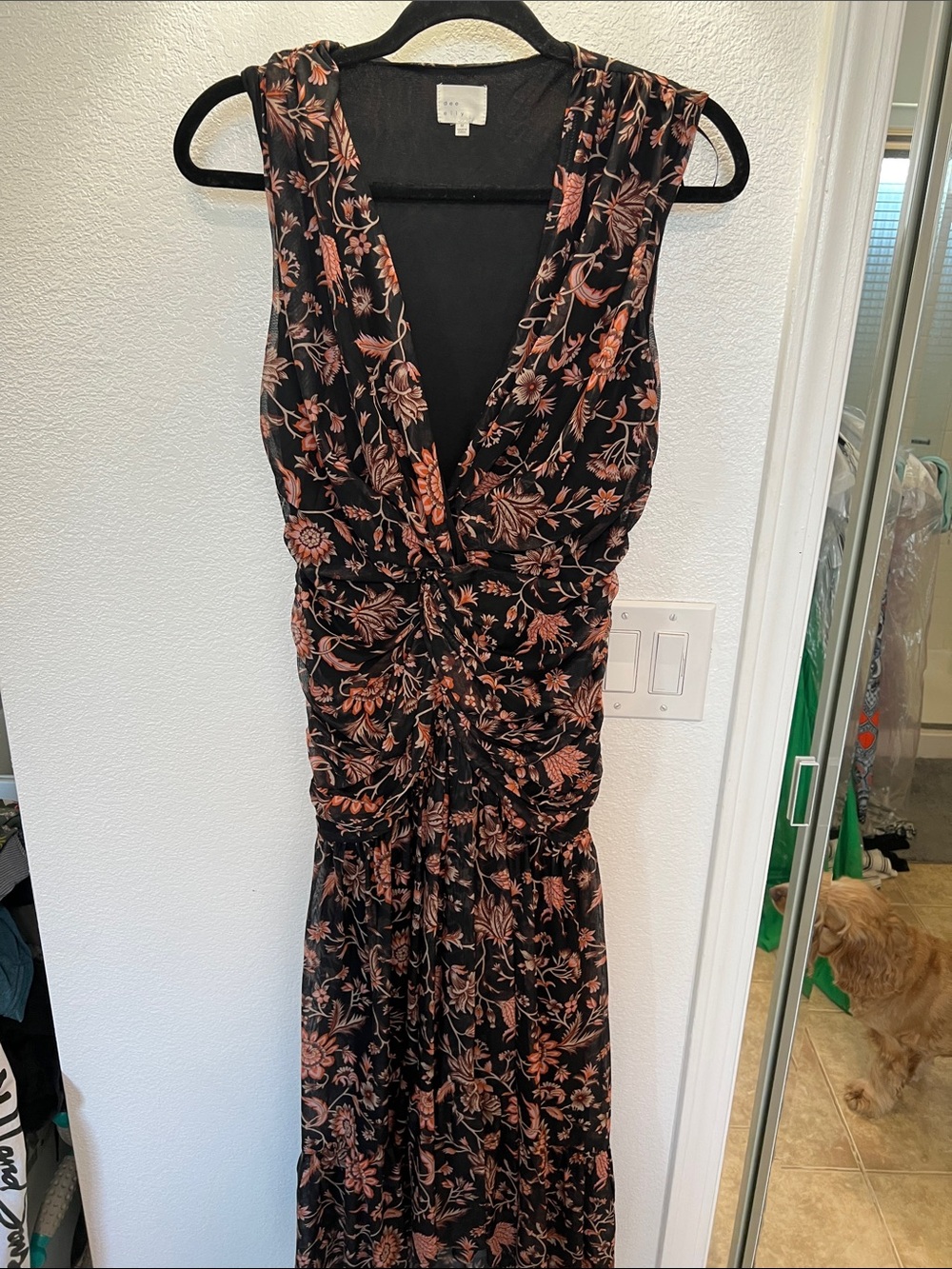 Sleeveless Twist-Front Maxi Dress - Black with Rust Floral